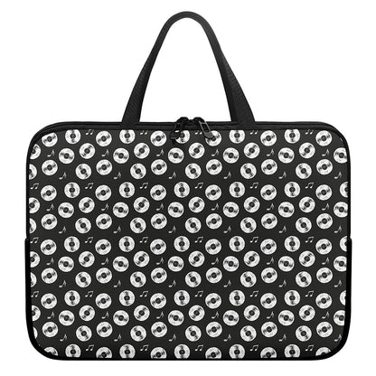 Hand Drawn Vinyl Record Pattern Print Laptop Sleeve With Handle