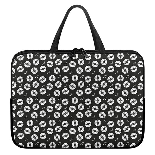 Hand Drawn Vinyl Record Pattern Print Laptop Sleeve With Handle