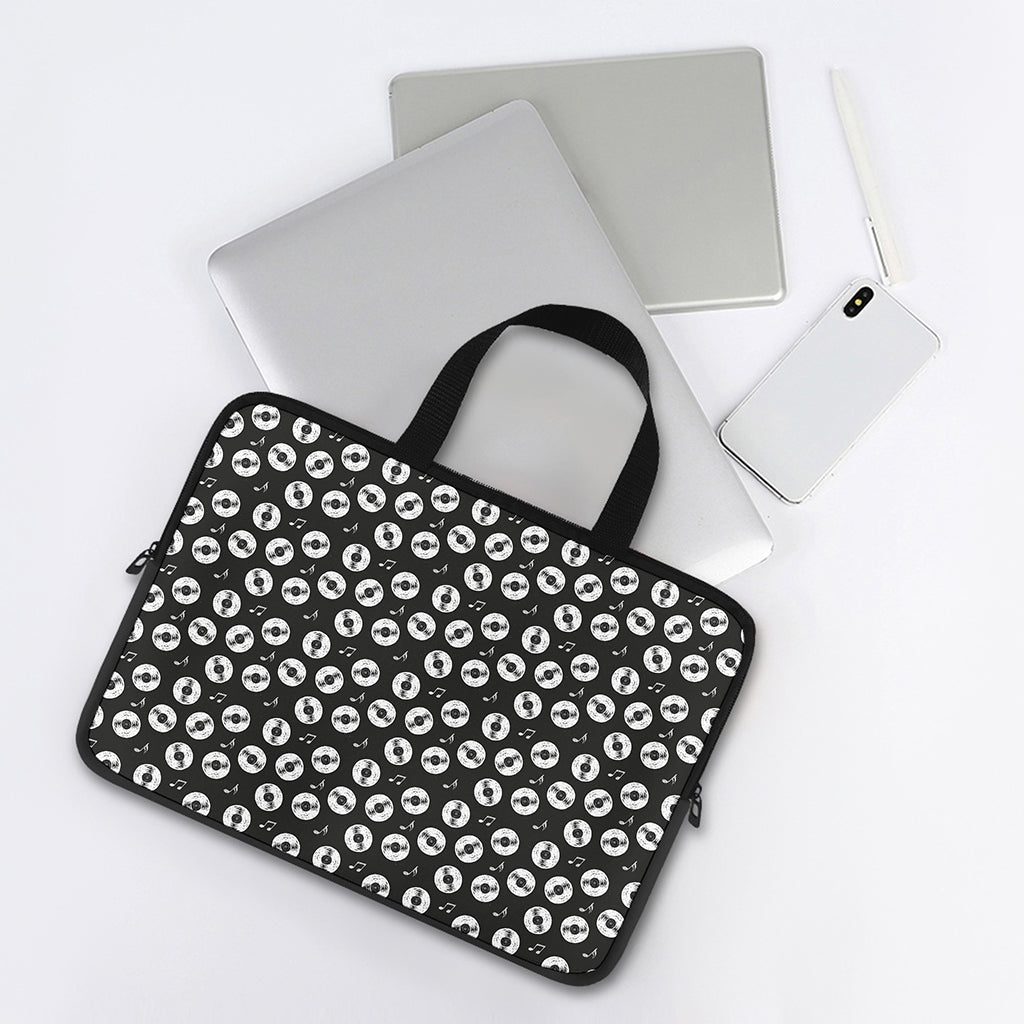 Hand Drawn Vinyl Record Pattern Print Laptop Sleeve With Handle