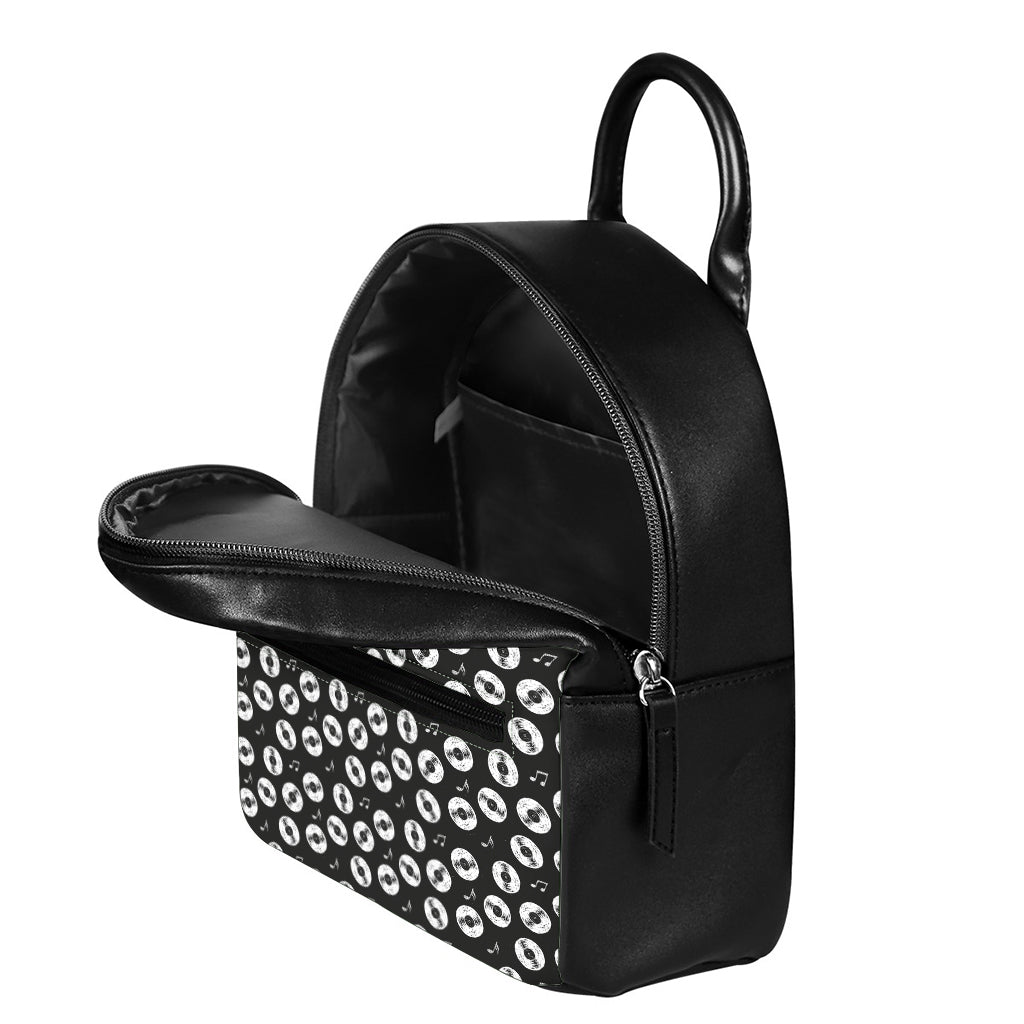 Hand Drawn Vinyl Record Pattern Print Leather Backpack