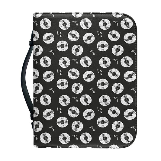 Hand Drawn Vinyl Record Pattern Print Leather Bible Cover