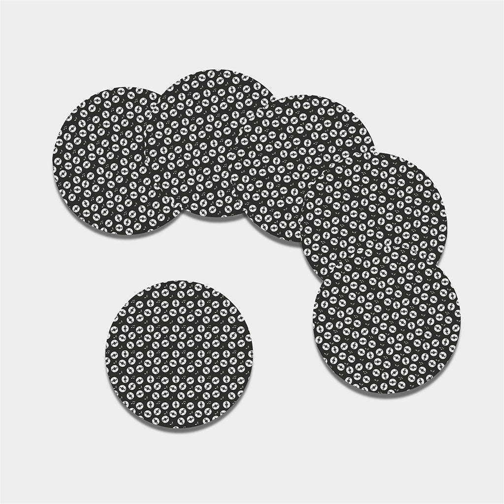 Hand Drawn Vinyl Record Pattern Print Leather Coaster Set