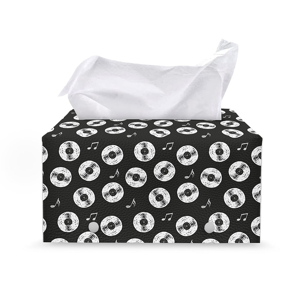 Hand Drawn Vinyl Record Pattern Print Leather Tissue Box Cover