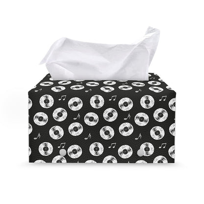 Hand Drawn Vinyl Record Pattern Print Leather Tissue Box Cover