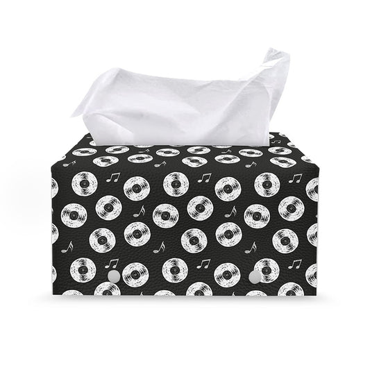 Hand Drawn Vinyl Record Pattern Print Leather Tissue Box Cover