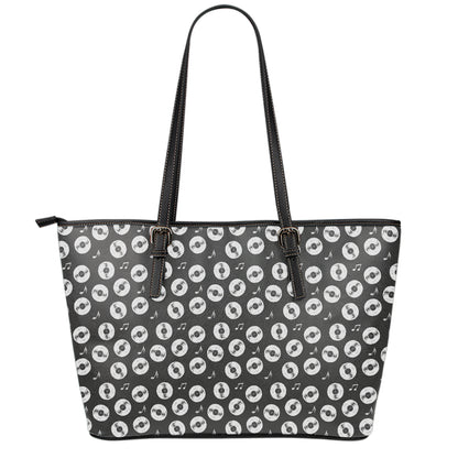 Hand Drawn Vinyl Record Pattern Print Leather Tote Bag
