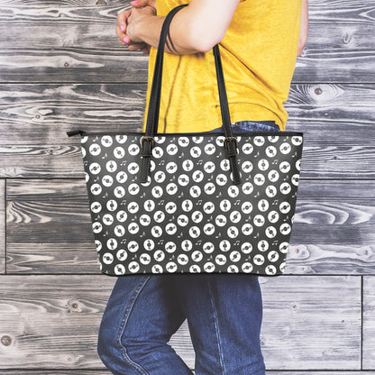 Hand Drawn Vinyl Record Pattern Print Leather Tote Bag