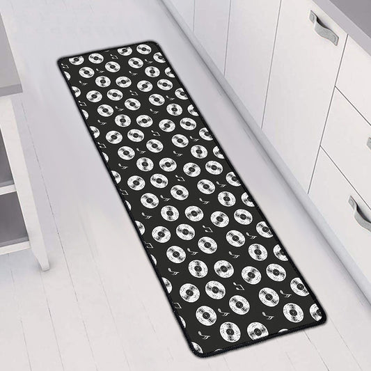 Hand Drawn Vinyl Record Pattern Print Long Kitchen Mat