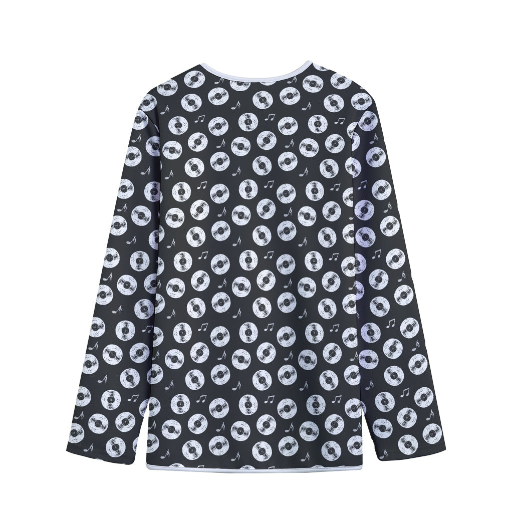 Hand Drawn Vinyl Record Pattern Print Long Sleeve Short Coat