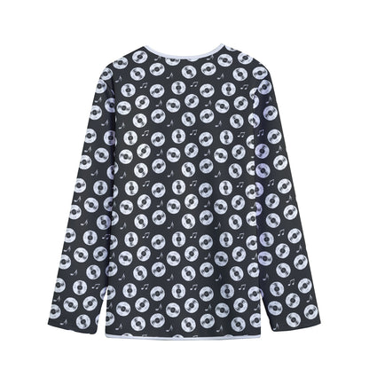Hand Drawn Vinyl Record Pattern Print Long Sleeve Short Coat