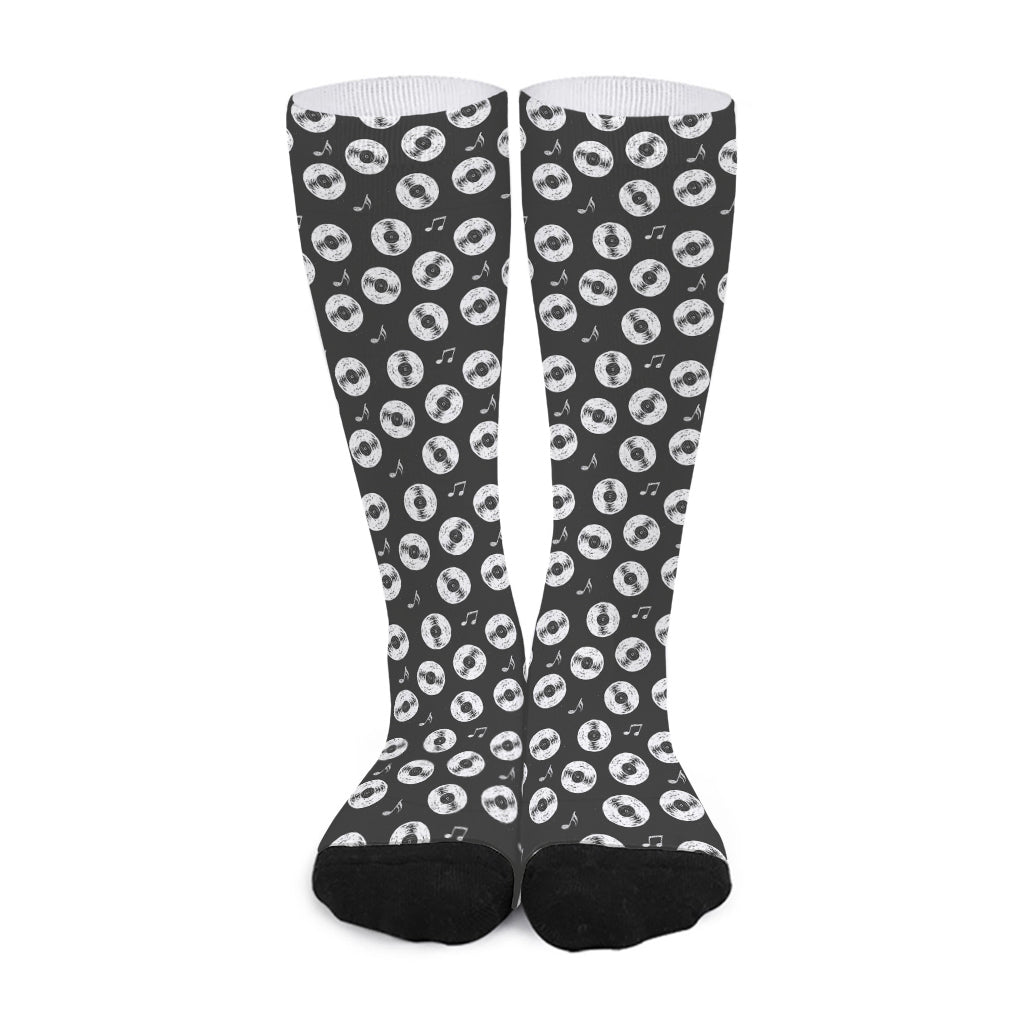 Hand Drawn Vinyl Record Pattern Print Long Socks