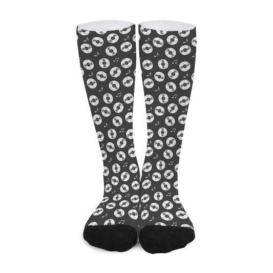 Hand Drawn Vinyl Record Pattern Print Long Socks