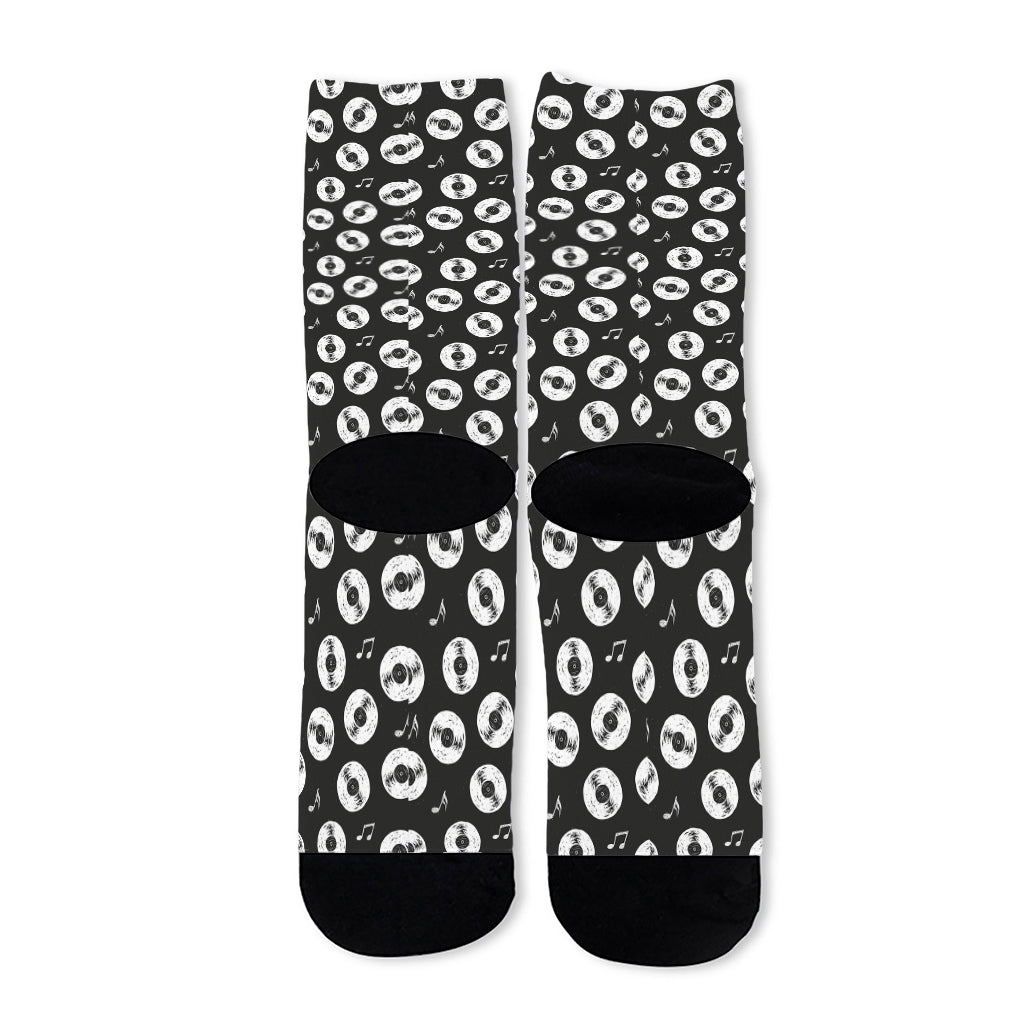 Hand Drawn Vinyl Record Pattern Print Long Socks