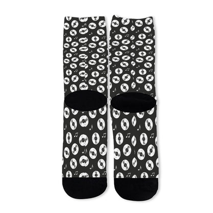 Hand Drawn Vinyl Record Pattern Print Long Socks