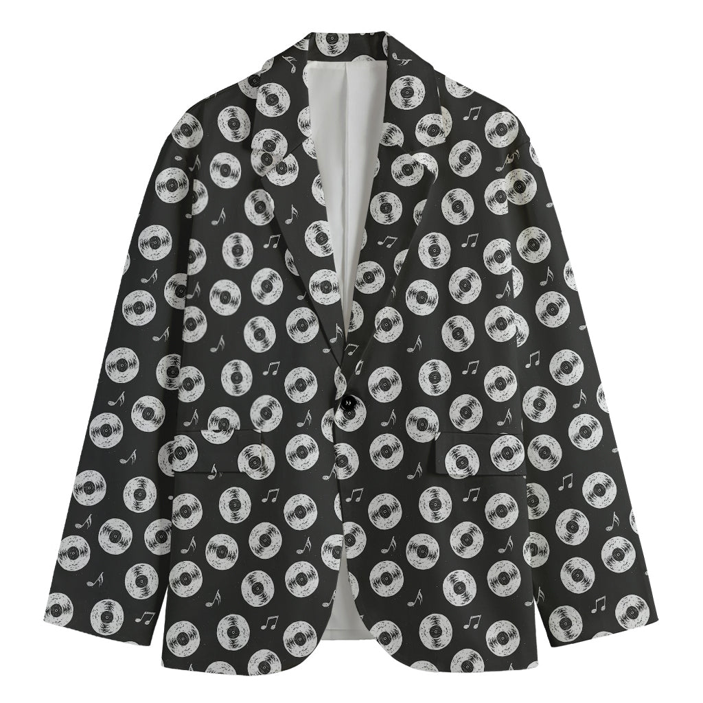 Hand Drawn Vinyl Record Pattern Print Men's Blazer