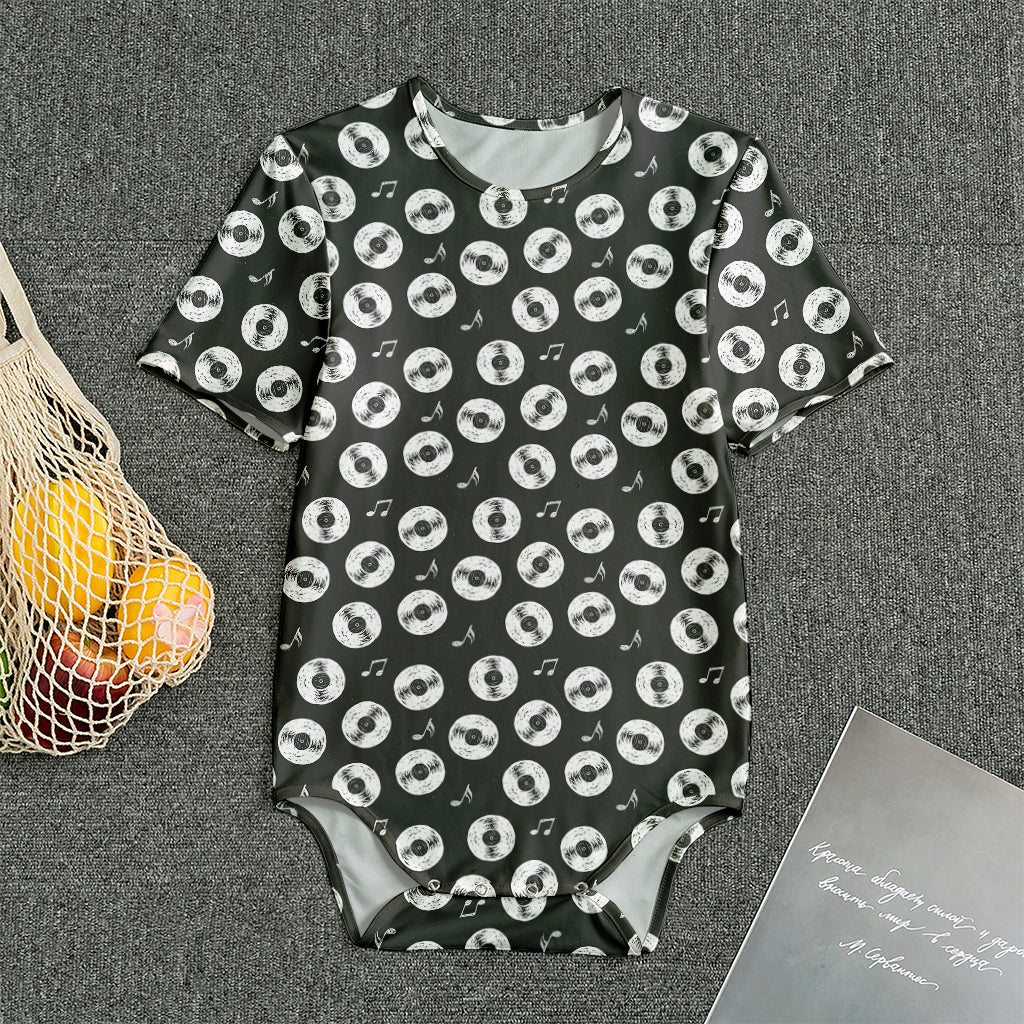 Hand Drawn Vinyl Record Pattern Print Men's Bodysuit