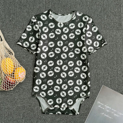 Hand Drawn Vinyl Record Pattern Print Men's Bodysuit
