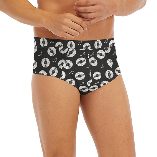 Hand Drawn Vinyl Record Pattern Print Men's Briefs