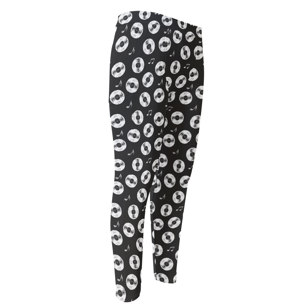 Hand Drawn Vinyl Record Pattern Print Men's Compression Pants