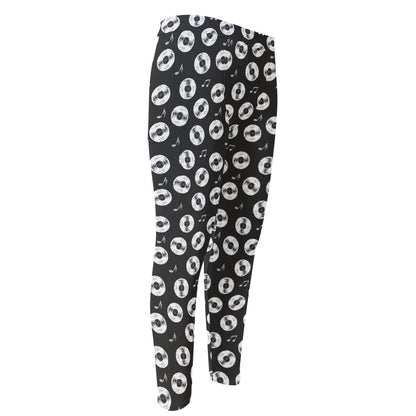 Hand Drawn Vinyl Record Pattern Print Men's Compression Pants