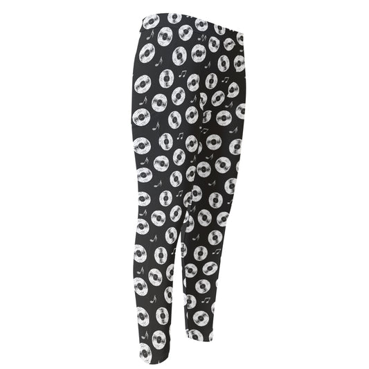 Hand Drawn Vinyl Record Pattern Print Men's Compression Pants