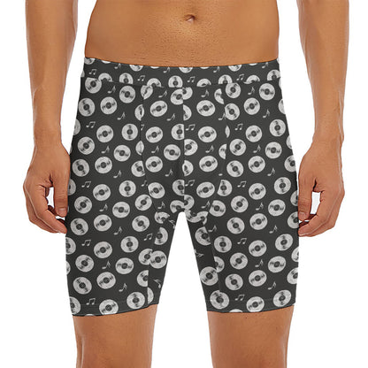 Hand Drawn Vinyl Record Pattern Print Men's Long Boxer Briefs
