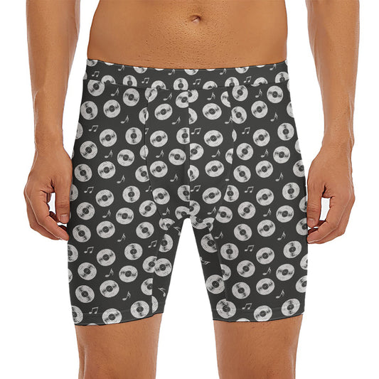 Hand Drawn Vinyl Record Pattern Print Men's Long Boxer Briefs