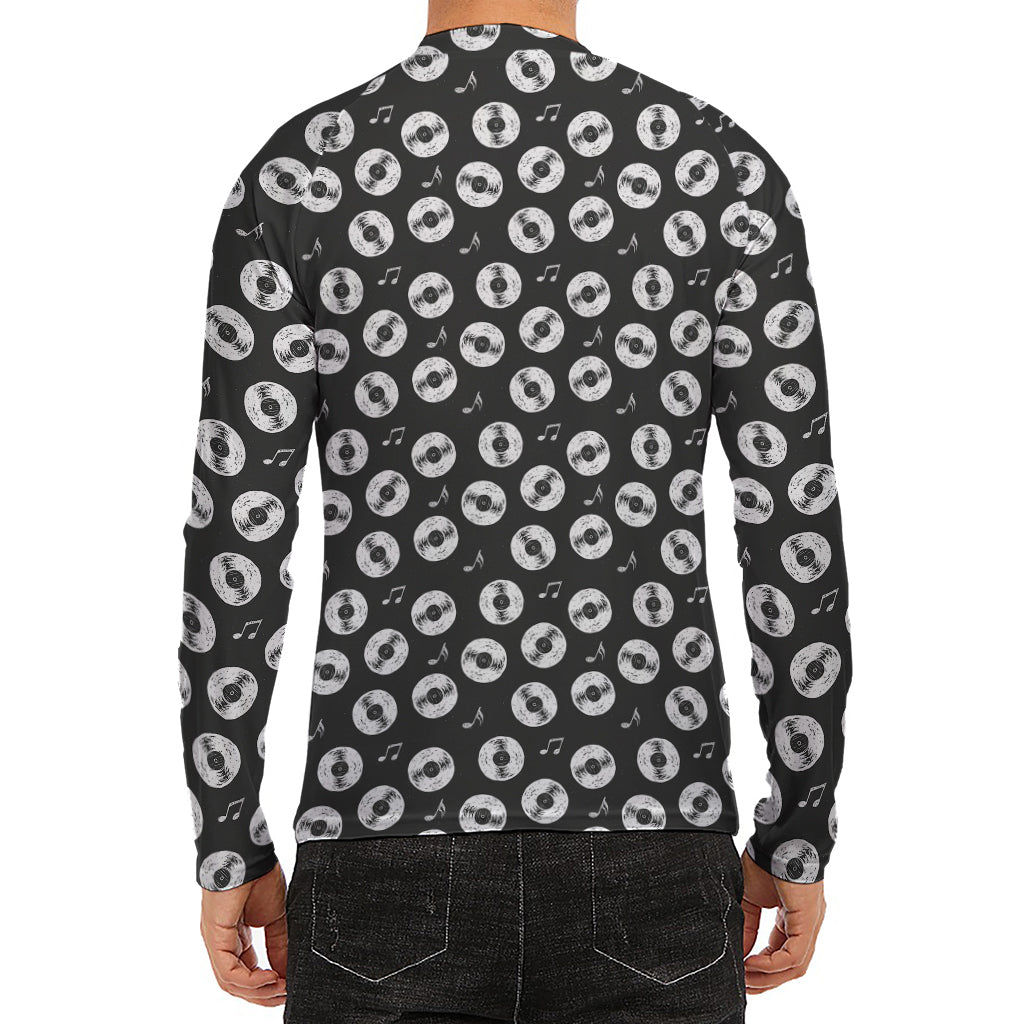 Hand Drawn Vinyl Record Pattern Print Men's Long Sleeve Rash Guard