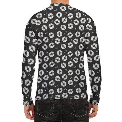 Hand Drawn Vinyl Record Pattern Print Men's Long Sleeve Rash Guard