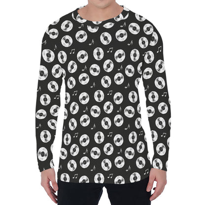 Hand Drawn Vinyl Record Pattern Print Men's Long Sleeve T-Shirt