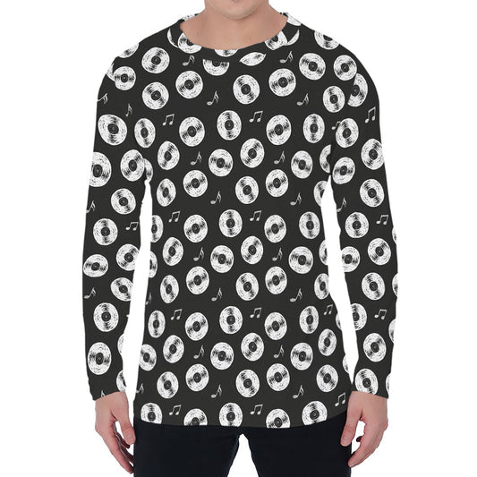 Hand Drawn Vinyl Record Pattern Print Men's Long Sleeve T-Shirt