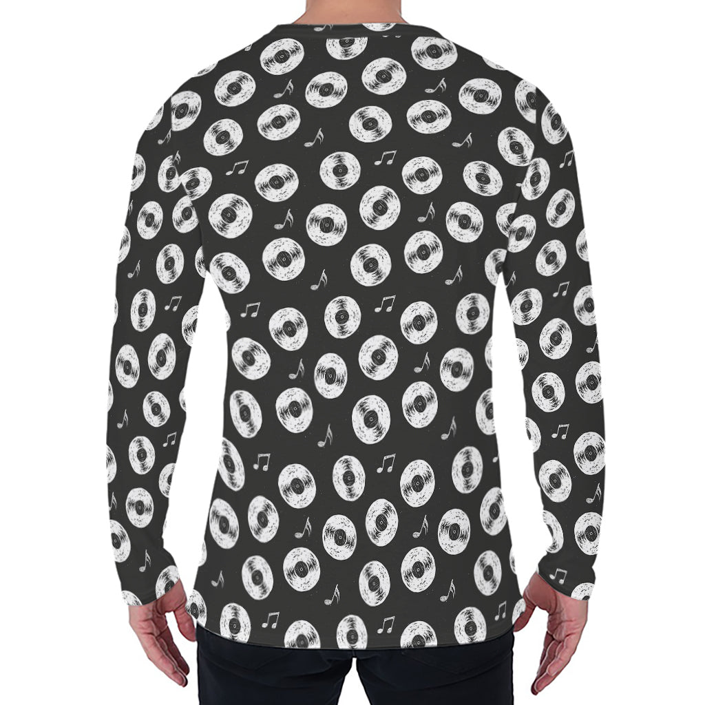 Hand Drawn Vinyl Record Pattern Print Men's Long Sleeve T-Shirt