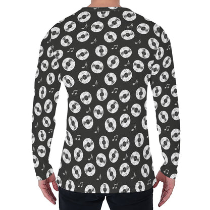 Hand Drawn Vinyl Record Pattern Print Men's Long Sleeve T-Shirt