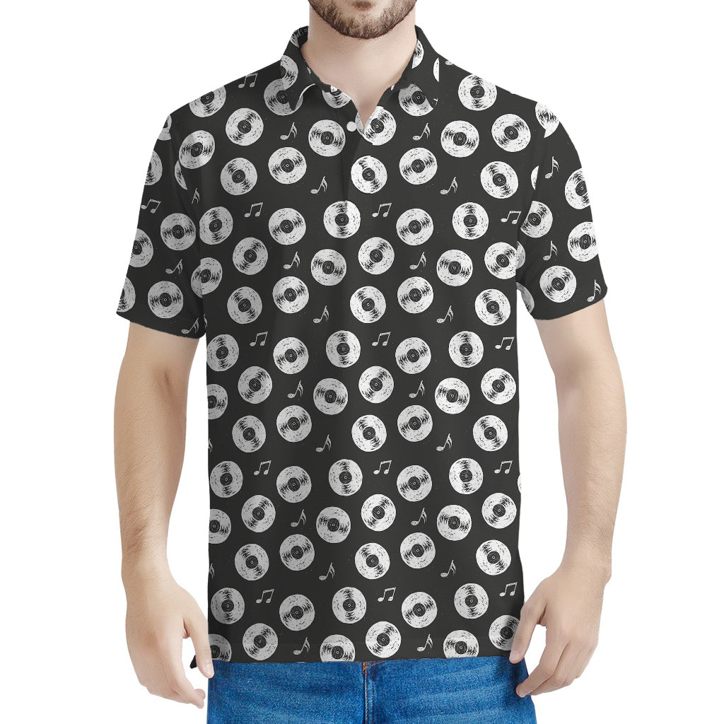 Hand Drawn Vinyl Record Pattern Print Men's Polo Shirt
