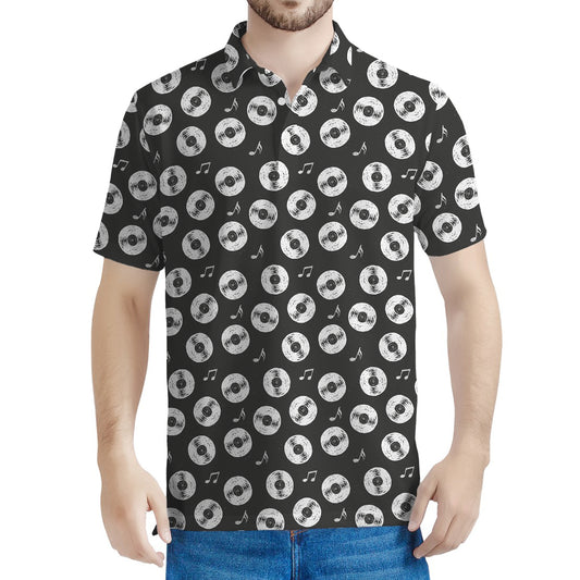 Hand Drawn Vinyl Record Pattern Print Men's Polo Shirt
