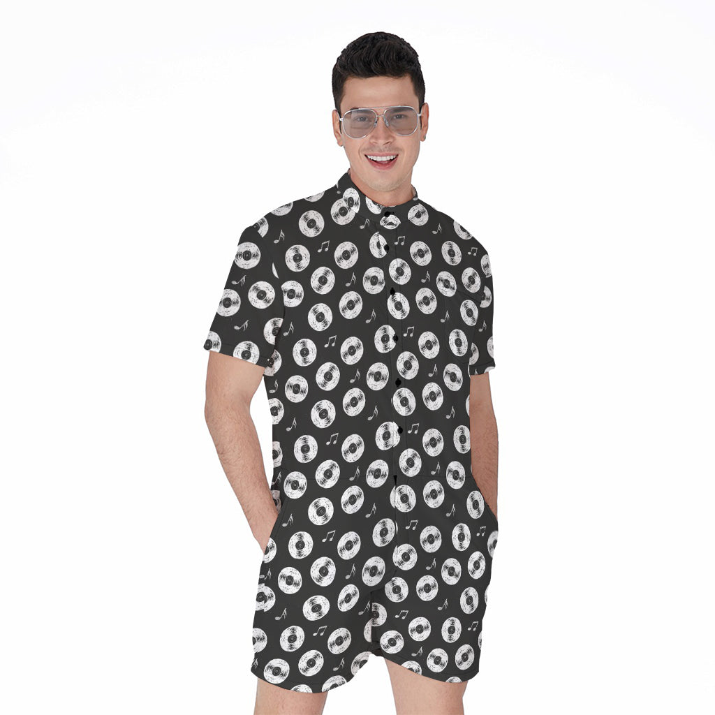 Hand Drawn Vinyl Record Pattern Print Men's Rompers