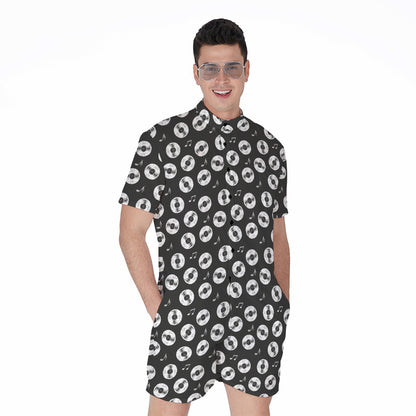 Hand Drawn Vinyl Record Pattern Print Men's Rompers