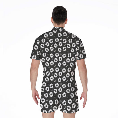 Hand Drawn Vinyl Record Pattern Print Men's Rompers