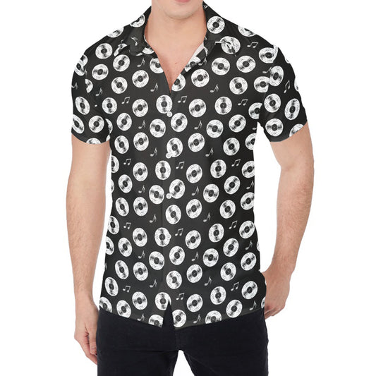 Hand Drawn Vinyl Record Pattern Print Men's Shirt