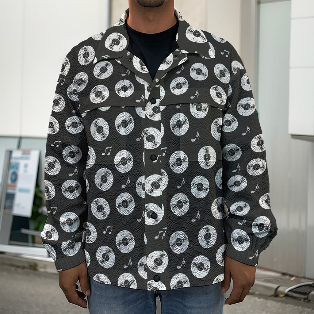 Hand Drawn Vinyl Record Pattern Print Men's Shirt Jacket