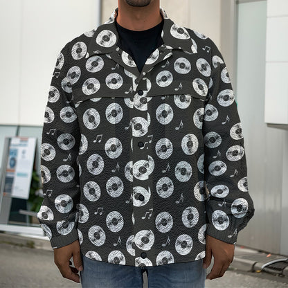 Hand Drawn Vinyl Record Pattern Print Men's Shirt Jacket