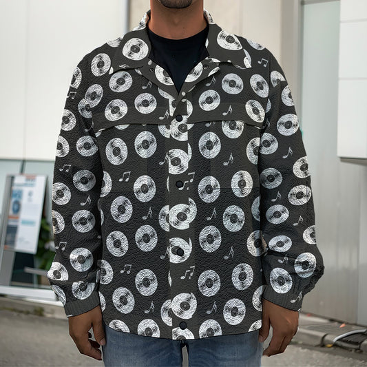 Hand Drawn Vinyl Record Pattern Print Men's Shirt Jacket