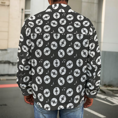 Hand Drawn Vinyl Record Pattern Print Men's Shirt Jacket