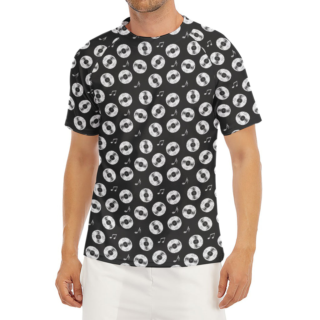Hand Drawn Vinyl Record Pattern Print Men's Short Sleeve Rash Guard