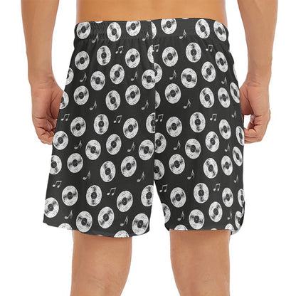 Hand Drawn Vinyl Record Pattern Print Men's Split Running Shorts