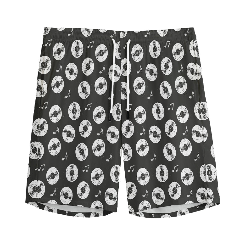 Hand Drawn Vinyl Record Pattern Print Men's Sports Shorts