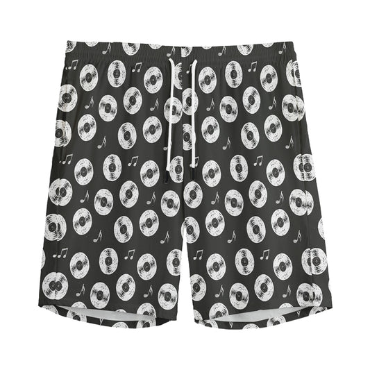 Hand Drawn Vinyl Record Pattern Print Men's Sports Shorts
