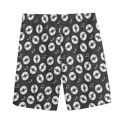 Hand Drawn Vinyl Record Pattern Print Men's Sports Shorts