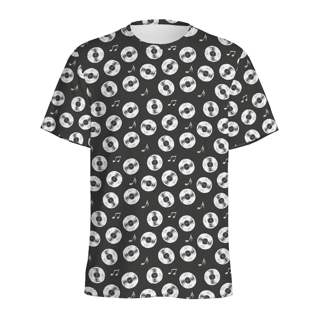 Hand Drawn Vinyl Record Pattern Print Men's Sports T-Shirt