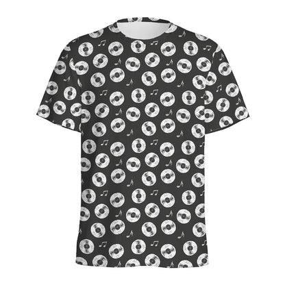 Hand Drawn Vinyl Record Pattern Print Men's Sports T-Shirt